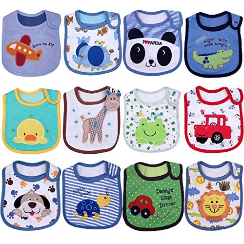 Yafane 12 x Bavaglino Neonato Impermeabili Cotone Bambino Bandana 12pc boy B - Ilgrandebazar