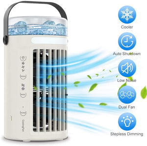 Mini Condizionatore Portatile, Personale Basso Rumore Climatizzatore 4-in-1 Aria Condizionata, Ventilatore da Scrivania, Purificatore Umidificatore, 3 velocità di ventilazione Condizionatore d'aria