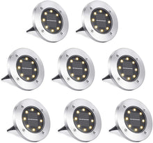Carica l'immagine nel visualizzatore di Gallery, Qedertek 8 Peezi Luci Solari da Giardino, Lampade Solare impermeabile a terra, Luci Solare Decorazione per prato, Luce Faretto Sepolta Esterno, Illuminazione Solare per Strade, Piscina (Bianco Caldo)