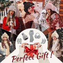 Carica l'immagine nel visualizzatore di Gallery, Niwicee Sciarpa Donna Invernale Cappelli Guanti Calze Set Guanti Touch Screen Invernali Winter Set Caldo Berretti Sciarpa Regalo Di Natale Plush Paraorecchie Per All'Aperto-Grigio-