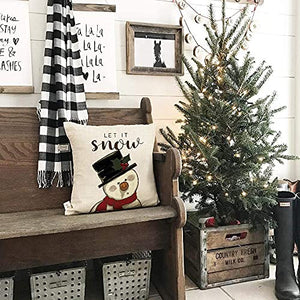 Cuscini Natalizi Decorativi 45x45 Cm - Federe In Lino Con Cervo E Fiocco Di Neve, 4 Pezzi, Solo Copertine Con Cerniera, Per Divano E Casa