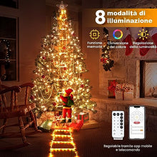 Carica l&#39;immagine nel visualizzatore di Gallery, Scala LED Con Babbo Natale Luminoso da Esterno ed Interno, Decorazioni Natalizie Multifunzione 8 Modalità Controllo via App e Telecomando, Impermeabile IP44 Bianco Caldo e RGB