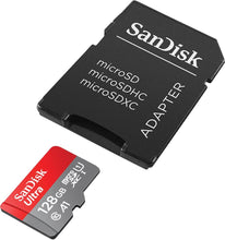 Carica l'immagine nel visualizzatore di Gallery, SanDisk Ultra Scheda di Memoria MicroSDXC da 128 GB e Adattatore, con A1 App Performance, Velocità fino a 100 MB/sec, Classe 10, U1 (Nuova versione)
