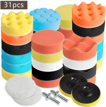 Carica l&#39;immagine nel visualizzatore di Gallery, Faburo Tamponi per lucidatura kit lucidatura auto con adattatore per trapano M10, set di 31 pezzi lucidatura pad spugna, lucidatura lana tampone per lucidatrice e ceretta（31pz）