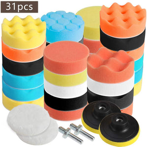 Faburo Tamponi per lucidatura kit lucidatura auto con adattatore per trapano M10, set di 31 pezzi lucidatura pad spugna, lucidatura lana tampone per lucidatrice e ceretta（31pz）