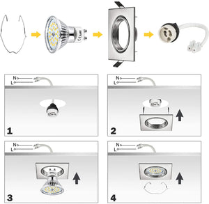 Wowatt Faretti Led da incasso Per Cartongesso 6 x GU10 Faretti a Led 6W 600lm Luce Bianca Calda 2800K Quadrato Orientabile Lampada da incasso RA83 Pari a Alogena 50W NON Dimmerabile AC 220V Interno