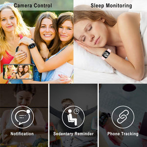 KUNGIX Smartwatch Orologio Fitness Trakcer Pressione Sanguigna Monitor Cardiofrequenzimetro da Polso Bluetooth Smart Watch Schermo a Colori Impermeabile IP68 per Donna Uomo (Nero)