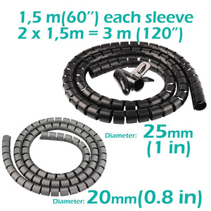 MOSOTECH 2 Pezzi Guaina per Cavi, 3M Raccogli Cavi 2.5cm / 2cm, Grigio