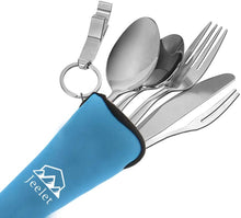 Carica l'immagine nel visualizzatore di Gallery, FYSHOP Set di Posate da Campeggio Viaggio in Acciaio Inossidabile Posate Portatili con Custodia in Neoprene Ufficio