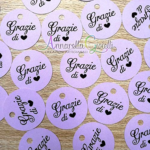 50 pezzi Cartellini Stampati Lilla per bomboniera, 3 centimetri, tag grazie,... - Ilgrandebazar