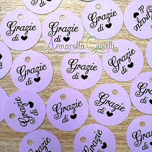 50 pezzi Cartellini Stampati Lilla per bomboniera, 3 centimetri, tag grazie,... - Ilgrandebazar