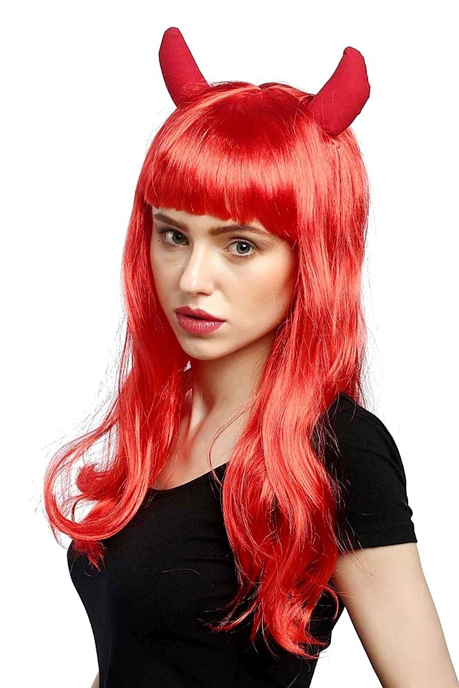 KIRALOVE Parrucca diavolessa - Corna - Lunga - Donna: Taglia unica, Rosso - Ilgrandebazar