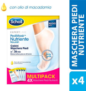 Scholl Pedimask Maschera Piedi Nutriente con Olio di Macadamia, 4 Paia di Calzini Idratanti, Tempo di azione: 20 minuti