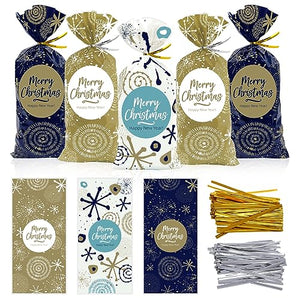 Sacchetti Biscotti Natale 120pcs, Buste Alimentari per Biscotti Natalizi, Plastica Sacchetto Regalo Sacchettini Natalizio con Cravatte, Bustine Alimenti Cellophane Piccole per Regali Caramelle Dolci