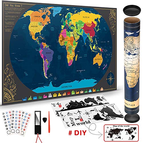POOTACK Mappa del Mondo, da Grattare 840 * 420mm - Island,... - Ilgrandebazar