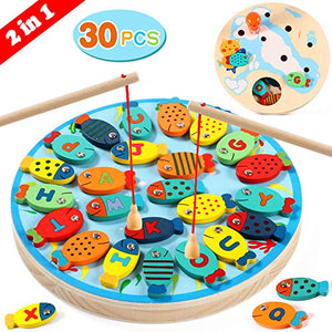 Lewo 2 in 1 Gioco di Pesca 30 PC Legno Alfabeto Lettera Magnetica Giocattoli... - Ilgrandebazar