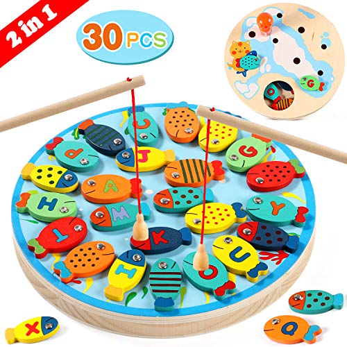 Lewo 2 in 1 Gioco di Pesca 30 PC Legno Alfabeto Lettera Magnetica Giocattoli... - Ilgrandebazar