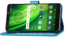 Carica l&#39;immagine nel visualizzatore di Gallery, Custodia a portafoglio per Motorola Moto E5 Moto G6 Play Cases, realizzata a mano, in pelle sintetica, con supporto per carte di credito, per Motorola Moto E5/Mote G6 Play Custodia con supporto. Blu