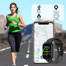 Carica l&#39;immagine nel visualizzatore di Gallery, KUNGIX Smartwatch Orologio Fitness Trakcer Pressione Sanguigna Monitor Cardiofrequenzimetro da Polso Bluetooth Smart Watch Schermo a Colori Impermeabile IP68 per Donna Uomo (Nero)