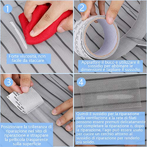 Nastro Ripara Zanzariere In Fibra Di Vetro - 2 Rotoli Da 5x200 Cm, Grigio, Adesivo Forte E Impermeabile - Foto 5