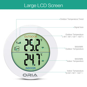 ORIA Termometro Interno Digitale, Wireless 1 Sensori Wireless, Bianco A