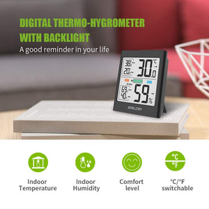 ABsuper Termometro Igrometro per Interni, Temperatura Eettronica Noir - Ilgrandebazar