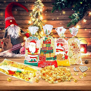 Sacchetti Trasparenti per Confezioni 100pcs, Buste Biscotti Natale Sacchettini Alimentari Natalizi, Bustine Trasparenti Cellophane Piccole per Regali Caramelle, Sacchetto Natalizio Plastica Cravatte