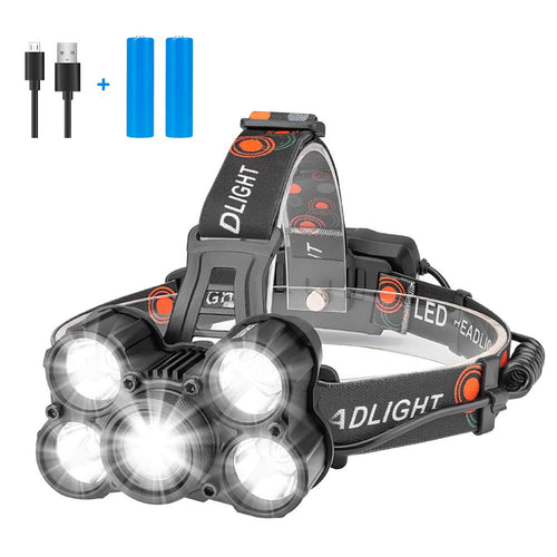 Eletorot Torcia Lampada Frontale LED 100000 ore o più, 2000LM Grigio-1pc - Ilgrandebazar