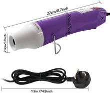 Carica l'immagine nel visualizzatore di Gallery, Jusoney Embossing Pistole termiche, 300 W, asciugacapelli portatile con doppia temperatura, strumento di calore per fai da te, goffratura e tubo termoretraibile (viola)