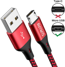 Carica l'immagine nel visualizzatore di Gallery, Cavo Micro USB, AVIWIS [3Pezzi 2M] Cavi Micro USB Rapida Ricarica Nylon Intrecciato Caricabatterie Android di Ricarica Compatible with Samsung Galaxy S7/S6/J7/Note5,Huawei,Nokia,Kindle Rosso