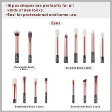 Carica l&#39;immagine nel visualizzatore di Gallery, Jessup 15Pz Pennelli Trucco Professionale Set Occhi Pearl Black &amp; Rose Gold - Ilgrandebazar