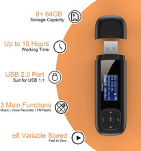 Carica l&#39;immagine nel visualizzatore di Gallery, AGPTEK Lettore MP3 portatile da 8 GB, display LCD da 1 pollici, chiavetta USB con FM, registrazione U3, nero e rosso