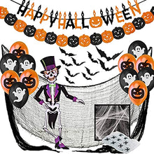 Carica l&#39;immagine nel visualizzatore di Gallery, Jonami Decorazioni Halloween Casa XXL - Festone Happy Halloween, Festoni, Palloncini, Ragnatela, Pipistrelli 3D, Scheletro Articolato, Straccio Raccapricciante Nero Panno di Stoffa Spaventoso