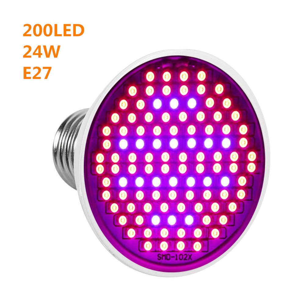 LED Coltiva la Lampadina, 85~265V 24W E27 200 Pannello Spettro 24w 200led - Ilgrandebazar