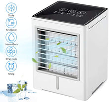 Carica l'immagine nel visualizzatore di Gallery, Mini Condizionatore Portatile, Raffrescatore Evaporativo, Umidificatore, Purificatore, Raffreddatore D'aria Climatizzatore Air Cooler con 3 Velocità 1/2/4H Timer per Casa, Ufficio, Camper