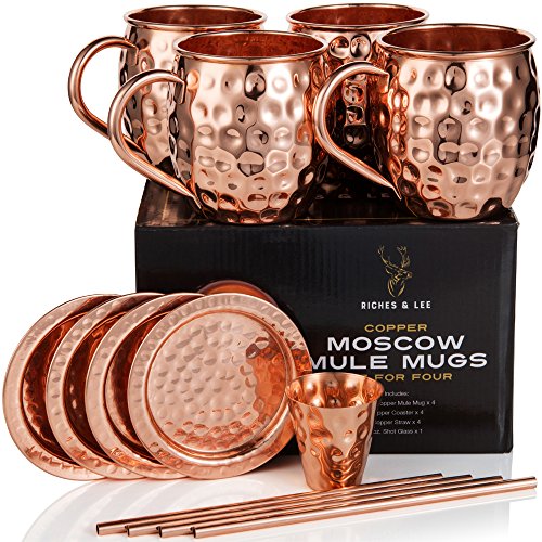 Bicchieri di rame Moscow Mule Include 4 bicchieri, 4 sottobicchieri, 4... - Ilgrandebazar