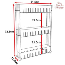 Carica l'immagine nel visualizzatore di Gallery, BAKAJI Carrello Carrellino Slim Stretto Salvaspazio Cucina Bagno Ripostiglio con Ripiani e 4 Ruote, Scaffale Portaoggetti Multiuso con rotelle (3 Ripiani)