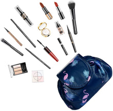Carica l&#39;immagine nel visualizzatore di Gallery, Borsa per il trucco con coulisse pigra Borsa per cosmetici da viaggio grande Portatile Borsa per cosmetici da viaggio Custodia per il trucco da viaggio per donna Ragazza (Fenicottero blu scuro) Dark Blue Flamingo