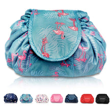 Carica l'immagine nel visualizzatore di Gallery, Borsa per il trucco con coulisse pigra Borsa per cosmetici da viaggio grande portatile Borsa per cosmetici da viaggio Custodia per il trucco per donna Ragazza (Fenicottero) Flamingo