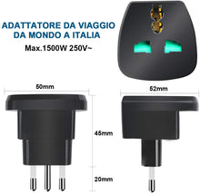 Carica l'immagine nel visualizzatore di Gallery, EXTRASTAR Adattatore Universale da Viaggio, Adapter/Adattatore da Viaggio World to Italy, Nero, 2 Pezzi