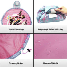 Carica l'immagine nel visualizzatore di Gallery, Borsa per il trucco con coulisse pigra Borsa per cosmetici da viaggio grande portatile Borsa per cosmetici da viaggio Custodia per il trucco per donna Ragazza (Fenicottero) Flamingo