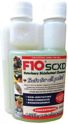 F10SCXD - Disinfettante e detergente veterinario, flacone da 200 ml, ideale per allevamenti di animali, cani, gatti, piccoli animali, uccelli