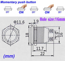 Carica l'immagine nel visualizzatore di Gallery, Gebildet 5pcs 16mm 5A 250VAC Pulsante Momentaneo Terminali a Vite Pulsante Impermeabile in Metallo in Acciaio Inossidabile(Testa Alta)