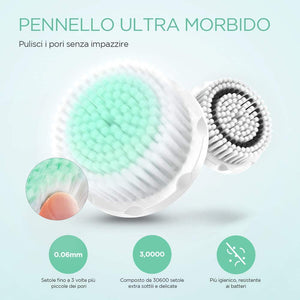 Pulizia Viso, Brelax Spazzola Pulizia Viso Ultrasuoni con 3 Testine Ricambio, Impermeabile IPX7, 3 Velocità, Timer Intelligente, Ricarica Wireless con Supporto di Base, Adatto a Tutti I Tipi di Pelle…