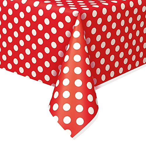 Unique Party 50262 - Tovaglia Plastificata con Pois Confezione da 1, Rosso