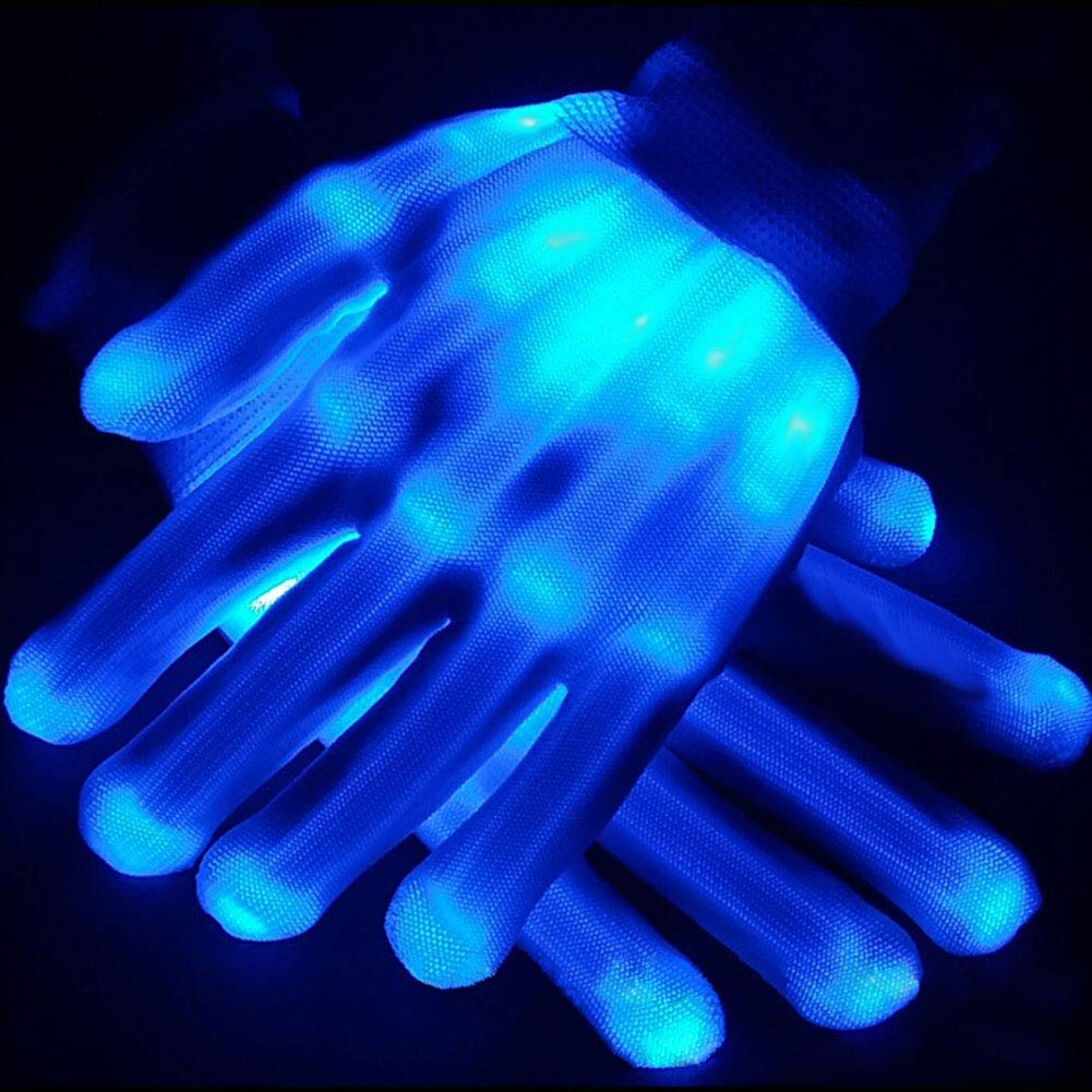 Yuccer Guanti LED Luminosi Adulti Colorate Lampeggianti Medium, Blu –