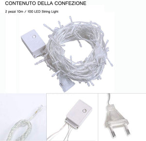 JUMKEET Catena Luminosa, 10m 100LED Luci Brillanti Filo di Rame - Impermeabile Presa Ideale per Compleanno Decorazioni Natalizie Feste di Natale Ecc Luce Bianca Calda [2 Pacchi]