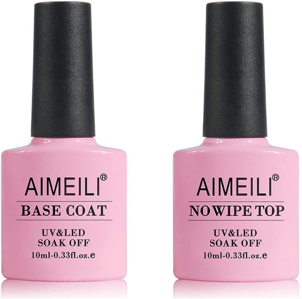 AIMEILI Base e Top Coat Semipermanente Smalto Semipermanente per Unghie in Gel UV LED Soak Off Kit per Manicure Smalti Gel per Unghie Kit Semipermanente Unghie 10ml