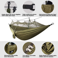 Carica l&#39;immagine nel visualizzatore di Gallery, NATUREFUN Amaca da Campeggio Viaggio Ultraleggera 275×140 cm, Army-green - Ilgrandebazar