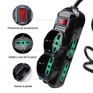 EXTRASTAR Presa con interruttore automatico di protezione 10 6 Posti, Nero - Ilgrandebazar